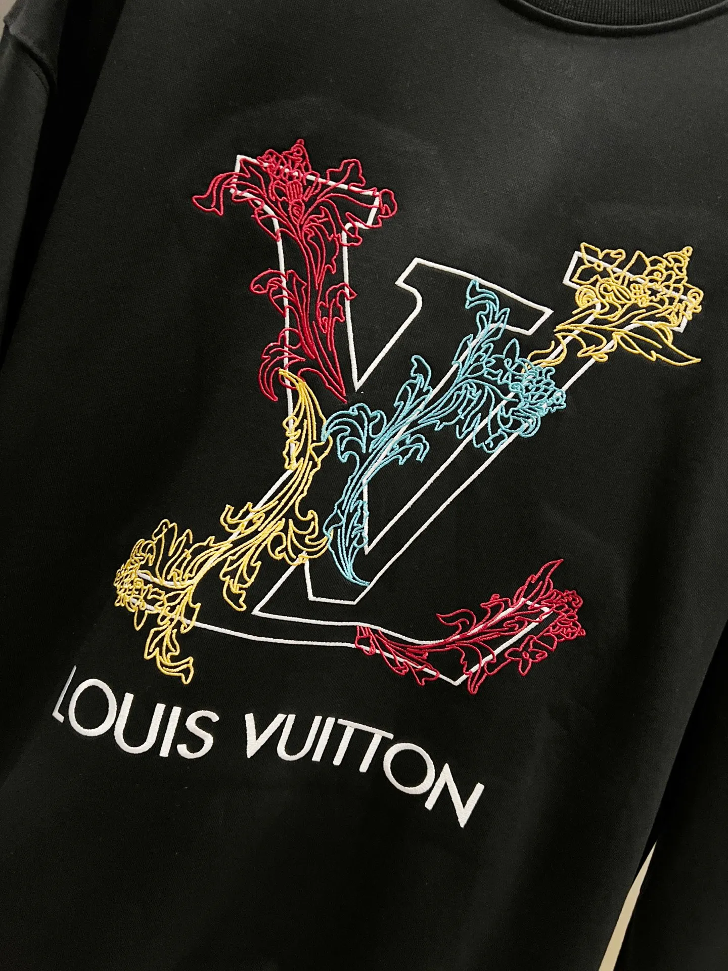 🅿️290 1v Louis* 2025 autumn and winter new style, customized 430g double yarn fabric, round neck long-sleeved sweatshirt, classic three-dimensional embroidery design, high-end version! The same loose version for men and women S M L XL XXL five sizes color black white